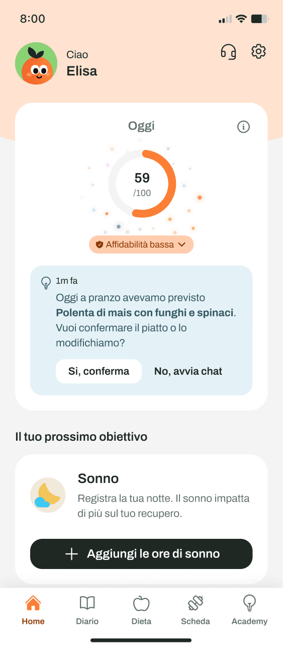 Schermata dell'app: i progressi di salute nel tempo